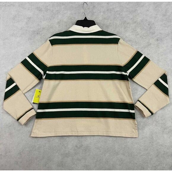 Volcom Girls Small Rugby Polo Shirt 7/8 Striped Long Sleeve NWT Beige - Picture 4 of 15